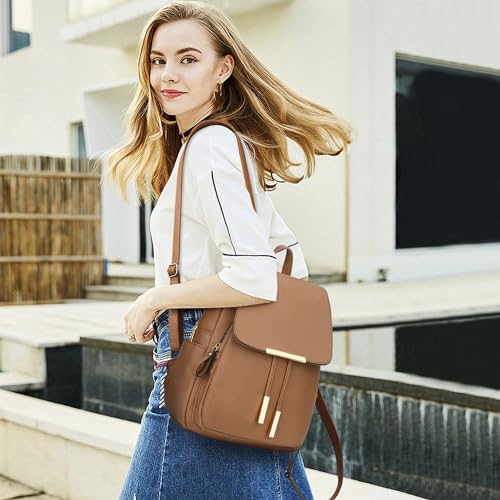 Image of KKXIU Trendy Leather Backpack Purse for Women and Ladies Shoulder Travel Daypacks Bags (A-Brown)