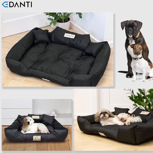 EDANTI Hundebett Hundekissen Katzenbett Personalisiert Hundesofa mit Namen L - XL für große mittelgroße & kleine Hunde (75x65, Schwarz)