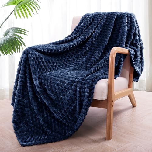 Exclusivo Mezcla Fleece Throw Blanket for Couch Extra Large Fuzzy Navy Blue Bed Blankets