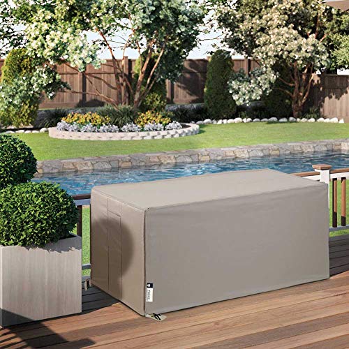 Patio Deck Box Cover, 52x26 Inch Patio Ottoman Cover with Straps and Handles, 100% Waterproof Heavy Duty Outdoor Furniture Winter Cover for Keter, Suncast, Lifetime Container Box