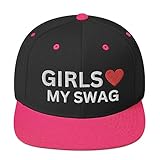 Girls Love My Swag Hat - Snapback Hat, Girls Heart My Swag, Funny Gifts for Men, Funny Hats, Gift for Him Black/Neon Pink