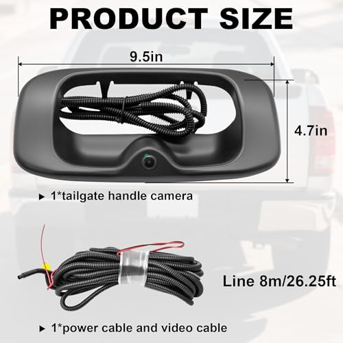 Image of PartsFlow GM1916102 Tailgate Handle Backup Camera with Wire Compatible with 1999-2007 Silverado /Sierra 1500 2500 3500HD Pickups Reversing Rear View Park Assist Camera W /Power Cable 15046512 15228539