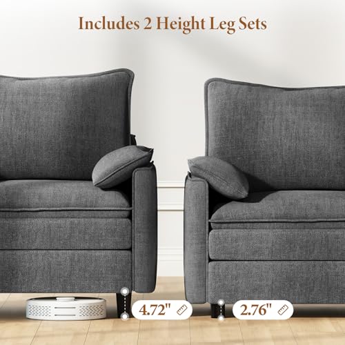 Image of Vesgantti 142 inch U Shaped Sectional Couch, Comfy Cloud Modular Sectional Sofa with 2 Ottoman Deep Seat Chenille Modern Cloud Sofa, Modular Sofas for Living Room, Bedroom and Apartment, Gray