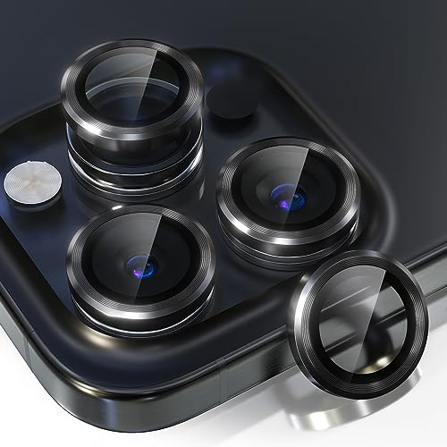 Image of Choiche Compatible for iPhone 15 Pro /iPhone 15 Pro Max Camera Lens Protector, 9H Tempered Glass Camera Cover Screen Protector Metal Ring Decoration Accessories (Black)