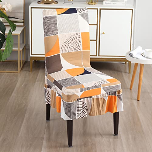 Image of HOKIPO Chair Slip Cover Set of 2 Stretchable Elastic Dining Seat Frill Cover (AR-4091-D1*2)