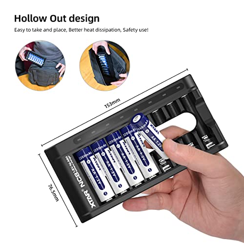 Image of XTAR 8Pack 1.2V 2200mAh AA Batteries with Charger for All Brands' Rechargeable 1.2V Ni-MH AA /AAA Batteries (NC8+8pcs 1.2V AA)