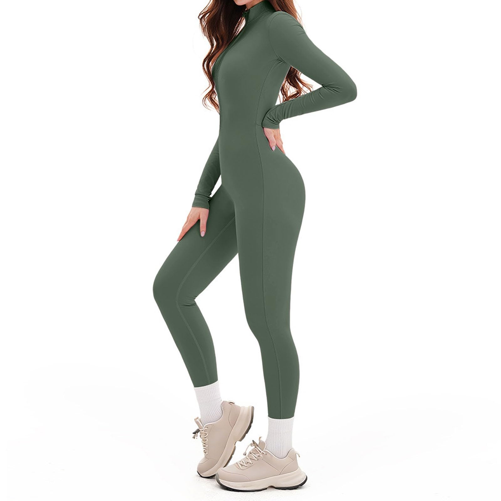 Genérico Mono deportivo manga larga cremallera pantalones bodycon para mujer traje integral ajustado ideal running fitness sala puro color cremallera casual