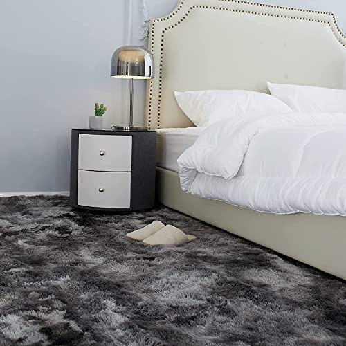 CHOSHOME Teppich Wohnzimmer Shaggy Hochflor Schwarz Langflor Kinderzimmer Modern Batik Jugendzimmer Flauschig Teppich Groß, Dunkelgrau/Schwarz 90x150CM - 7
