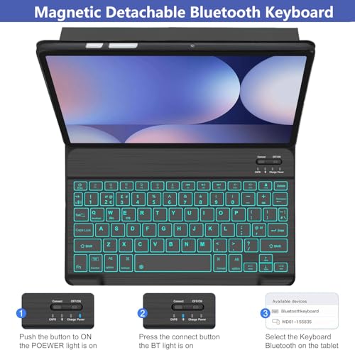 Image of Galaxy Tab S9 FE+ / S9+ /S10+ 12.4 Inch Case with Keyboard, 7-Color Backlit Keyboard Black