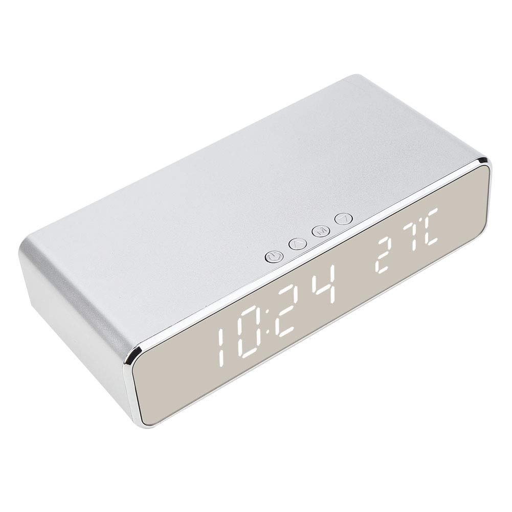 3 in 1 Orologio da Comodino Elettronico con Display LED Chiaro e Tappetino Ricarica Wireless Veloce per Casa, Hotel e Appartamento