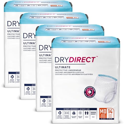 Dry Direct Ultimate Protective Underwear, Soft Cloth-Like Adult Diapers, Max Absorbency Disposable Incontinence Protection - Medium (Case of 56)
