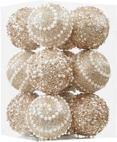 Champagne Gold Christmas Ball Ornaments,12ct Christmas Tree Shatterproof Plastic Hanging Sequin Xmas Balls for Festivals Holiday Party Decorations(70mm/2.76") - image 1