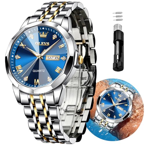Image of OLEVS Watches for Men Chronograph Business Wrist Watches Analog Quartz Moon Phase Stainless Steel Waterproof Luminous Dress Watches