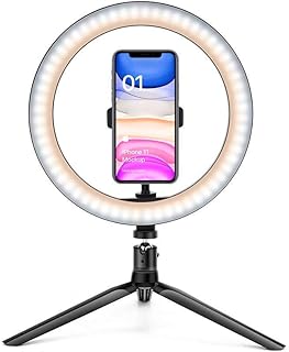 Dimmable Selfie Ring Light, 10 Inch LED Ring Light Bluetooth Photography Selfie Tripod for Photography/Makeup/Video/Real-Time Streaming,26cm+ tripod