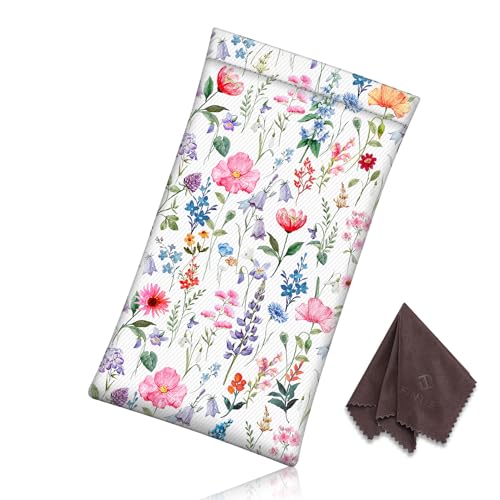 Image of FINTIE Soft Eyeglasses Case with Cleaning Cloth, Portable Squeeze Top Vegan Leather Glasses Pouch, Sunglasses Eyewear Bag