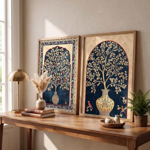 Image of kotart - Pichwai Art Painting for Wall Decoration Wall Poster With frames Traditional Indian Wall Art Madhubani Paintings for Living Room Framed Wall Painting for Home Room Bedroom Office Wall Decor Wall Paintings For Home Decoration Indian Wall Art Home Decor Frames set of 2 (Art 4, (19x25 inch), Framed)
