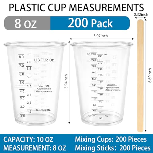 200 vasos plásticos medidores 8 oz desechables con palitos miniatura 2