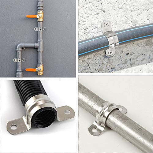30 Pack Stainless Steel Rigid Pipe Strap, Yotako Two Hole U-Bracket Pipe Clamps Clip Snap Holder Bracket 1 1/2 Inch for PVC Pipes, IMC Conduit
