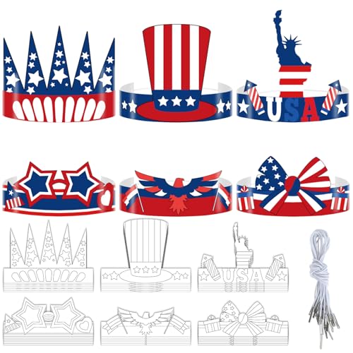 Lonfliness 24 Sets 4th of July Paper Headbands Craft Kits...