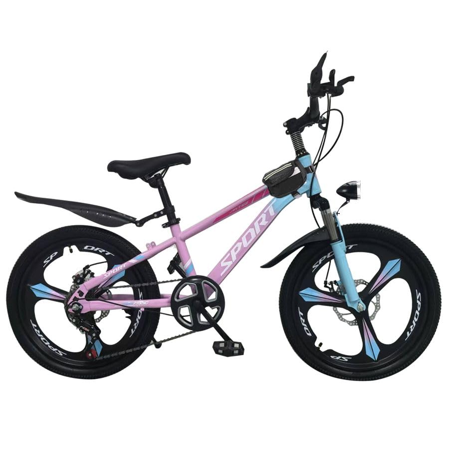 7 Speed Kids Bike, Pink Girls Mountain Bike, 20” 22" Road Bike, Sport Bicycle, Girls Cycle, Suspension, 7 Gears, Magnesium Wheels, Dual Disc Break, Headlight, Tool Kit, 6 to 12 Year Old (22 Inch)