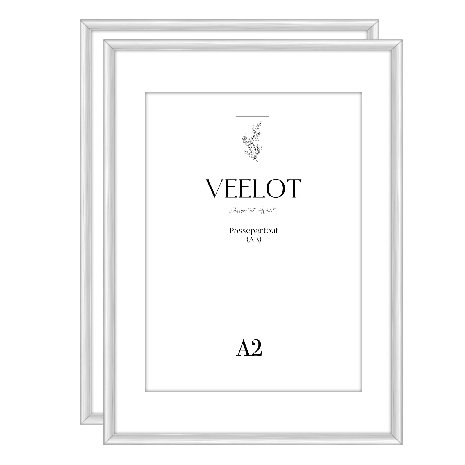 2x Bilderrahmen A2 42x59.4cm | Metall Aluminium,Silber mat,Passepartout 30X42cm,Picture Frame 42x60cm mit bruchsicherem Acrylglas | Nur zur Wandmontage