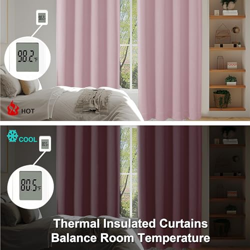 Simplebrand Ava Blush Blackout Curtains for Bedroom 96 Inches Long 2 Panels, Solid Thermal Insulated, Energy Saving Nursery Window Treatment Curtains Blackout Drapes, W40 x L96 Inch, Blush