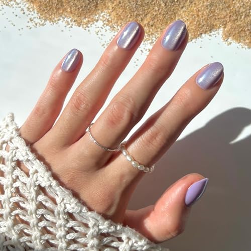 Glamnetic Press On Nails - Mermaid's Tail | Short Oval Purple Cat...