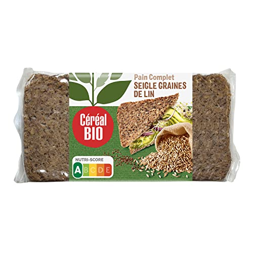 CÉRÉAL BIO – Pain Complet Seigle Avoine Lin Bio – Riche en Fibres & Oméga‑3 – Céréales Complètes – Idéal Petit–Déjeuner Équilibré, Toasts ou Snack Végétarien – 7 Tranches – Nutriscore A – 500 g