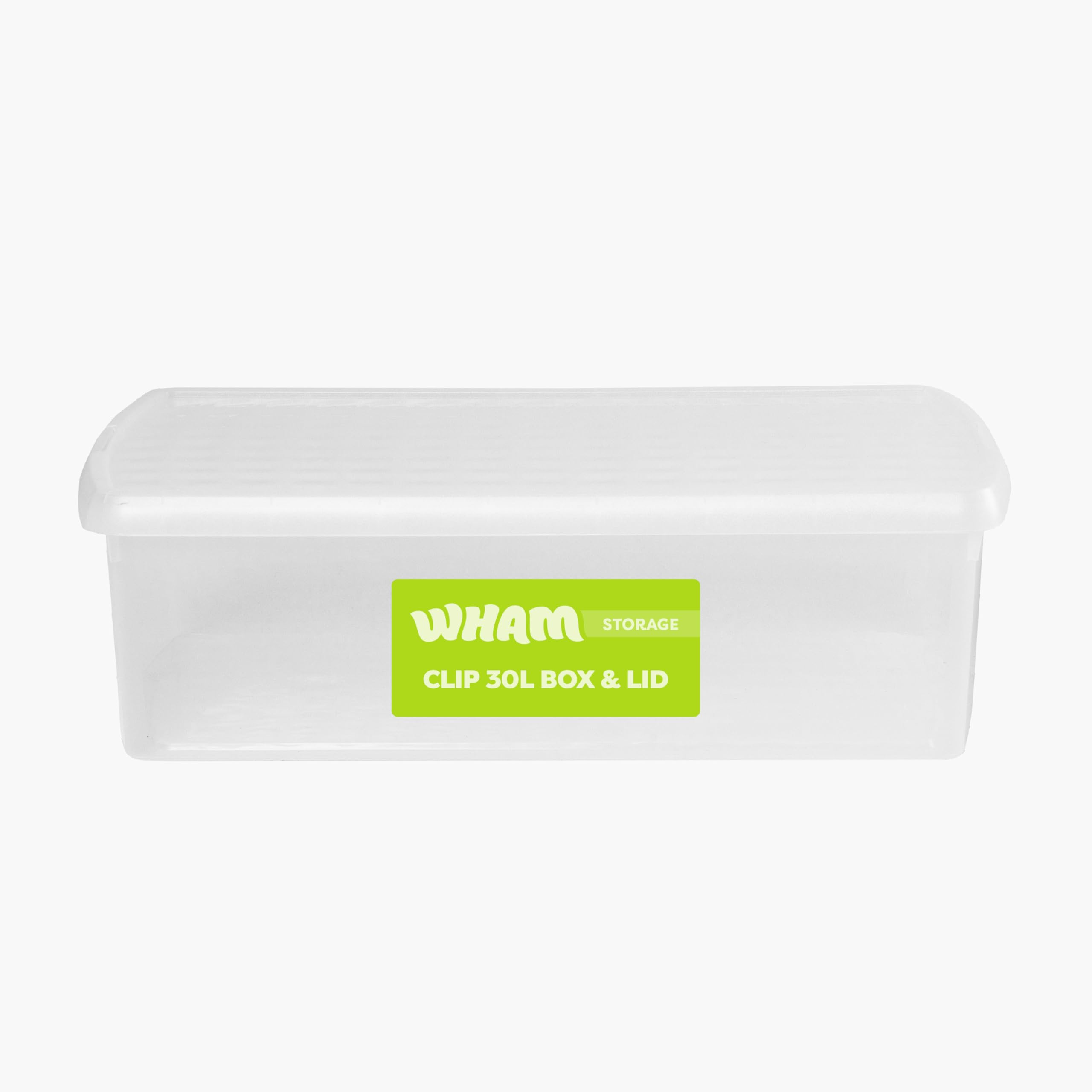 Wham Clear/Clear Clip 30L Rectangular Stackable Plastic Storage Box With Lid | Ideal For Home, Office, Toys & More | Storage Container With Clip Lock | Made In Uk