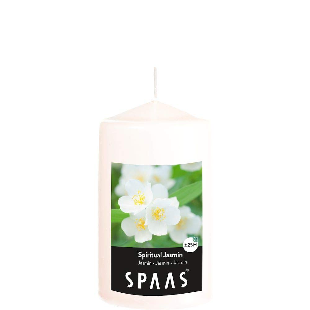 Spaas 12 Duftende Zylinder-Stumpenkerzen 60/100 mm, ± 25 Stunden - Spirituell ja, Paraffinwachs, weiß, D 60 mm x H