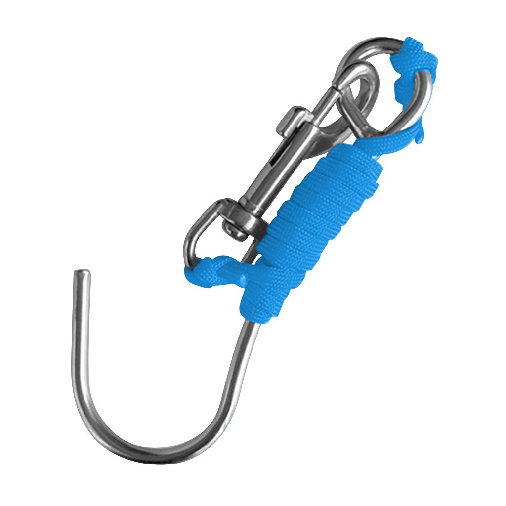 EasneaUnderwater Scuba Diving Reef Drift Hook with 47'' Line and Stainless Steel Bolt Snap Blue