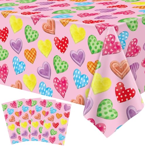TJYJOY 4 Pack Valentines Decorations Wedding Day Tablecloth Love Heart Pink Table Cloth Pink Table Covers Wedding Anniversary Waterproof Tablecloth for Confession Mothers Day Supplies 51 x 86in