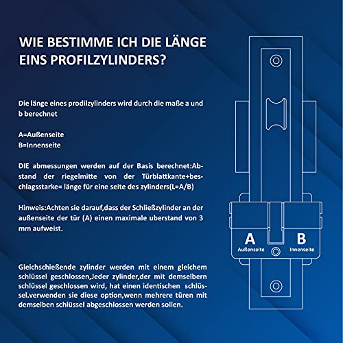 Hengsong Schließzylinder 30/30,Zylinderschloss 30 30,Profil-Zylinder,Metallsilber-Knaufzylinder,mit...