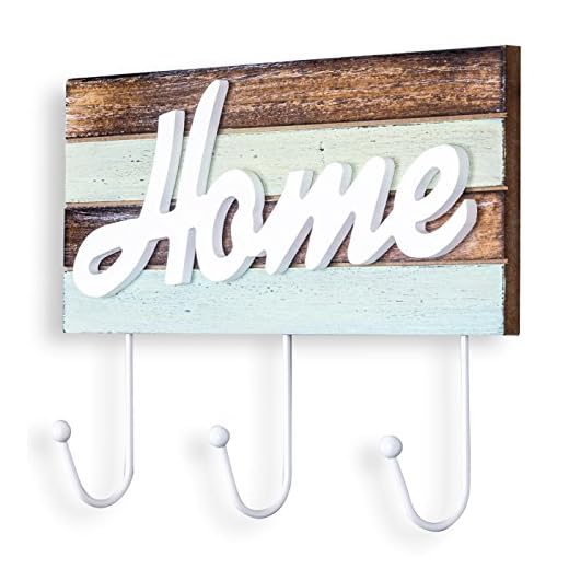 levandeo Perchero Home 30 x 20 cm Azul Blanco Madera 3 Gancho de Pared Texto Maritim Perchero