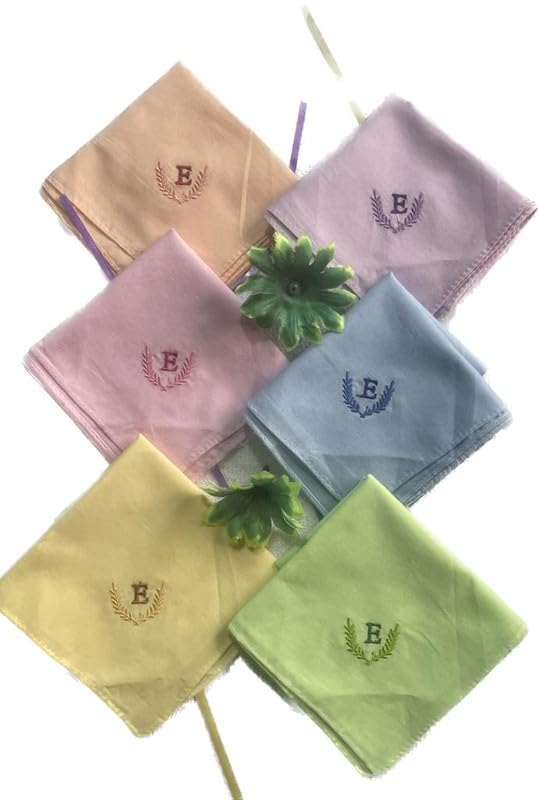Image of ANTONIA Personalized Cotton Women's Handkerchiefs with Embroidered Initials, Assorted Colours (33 cm x 33 cm)