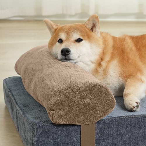 EMME ペット抱き枕 あごのせ枕 ロング ペットベッド用 ロングピロー ロングまくら シェニール生地 ふわふわ 犬用 猫用 洗える ゴム調整付き 小型 中型 子犬 老犬 40x13x7.5cm茶色 Sサイズ