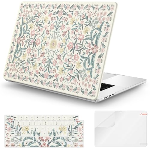 Image of iCasso for M5 MacBook Air 15 inch Case 2026 2025-2023 M4 M3 M2 Model A3448 A3241 A3114 A2941,Slim Protective Vintage Pattern Hard Shell Case for Mac Air 15.3 inch, Keyboard Cover + Screen Flim, Pink Boho