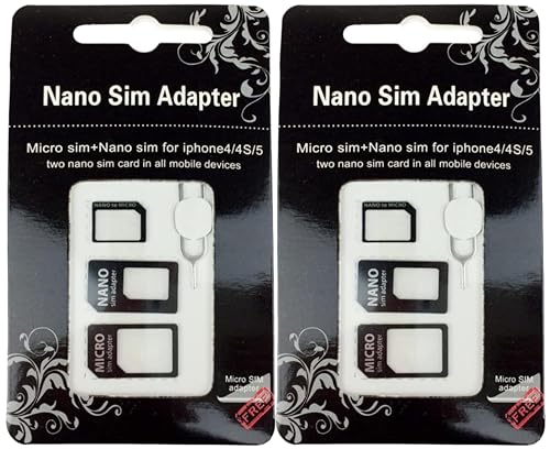 FLLAGG20 | 2X Set Adaptador de Tarjeta SIM 4 en 1, Negro | Incluye Nano a Micro, Micro a estándar, Nano a estándar y Clip Extractor | Compatible Universal, Ajuste preciso