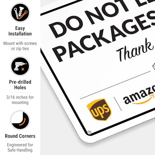 Image of Package Delivery Sign, Delivery Instructions Do Not Leave Package Here Sign, 10x7 Inches, Rust Free .040 Aluminum, Fade Resistant, Made in USA