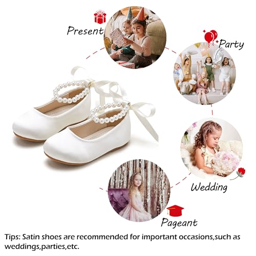 Toddler Flower Girl Dress Shoes - Little Girl Ballet Flats Pearl Strap for Wedding Party4