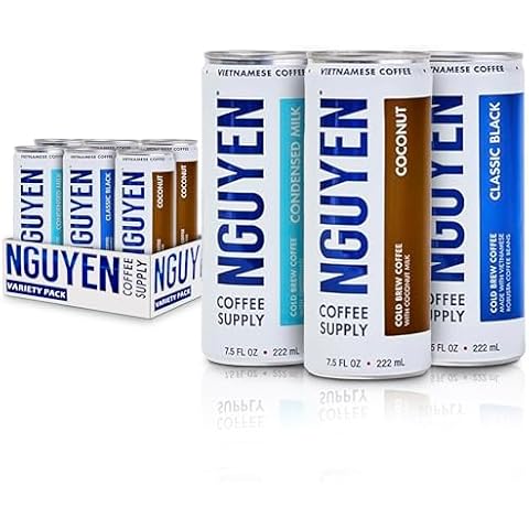 Nguyen Coffee Supply - Variety Pack: Vietnamese Cold Brew Coffee (Condensed Milk, Coconut, Classic Black), 100% Robusta, 7.5 fl oz cans [6 Pack] Cover