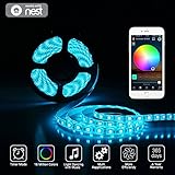 LED Light Strip RGB Strip Lights LED Tape Lights Compatible with Alexa/Google Home Waterproof 12V 5050 RGB Flexible Rope Light Kit Smart Phone APP Remote Controlled Light for Indoor Outdoor Home