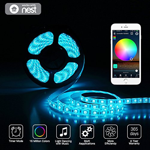 LED Light Strip RGB Strip Lights LED Tape Lights Compatible with Alexa/Google Home Waterproof 12V 5050 RGB Flexible Rope Light Kit Smart Phone APP Remote Controlled Light for Indoor Outdoor Home