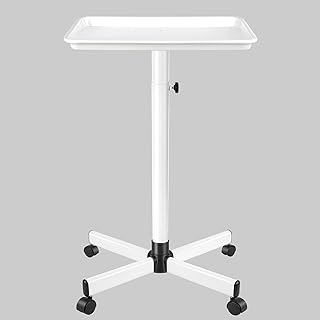 Chetunju White Salon Tray, Salon Rolling Tray Cart with Wheels,White Tattoo Tray Adjustable Salon Color Tray Suitable for a Minimalist Environment，Suitable for Medical Tray, Dental Tray, Salon Tray