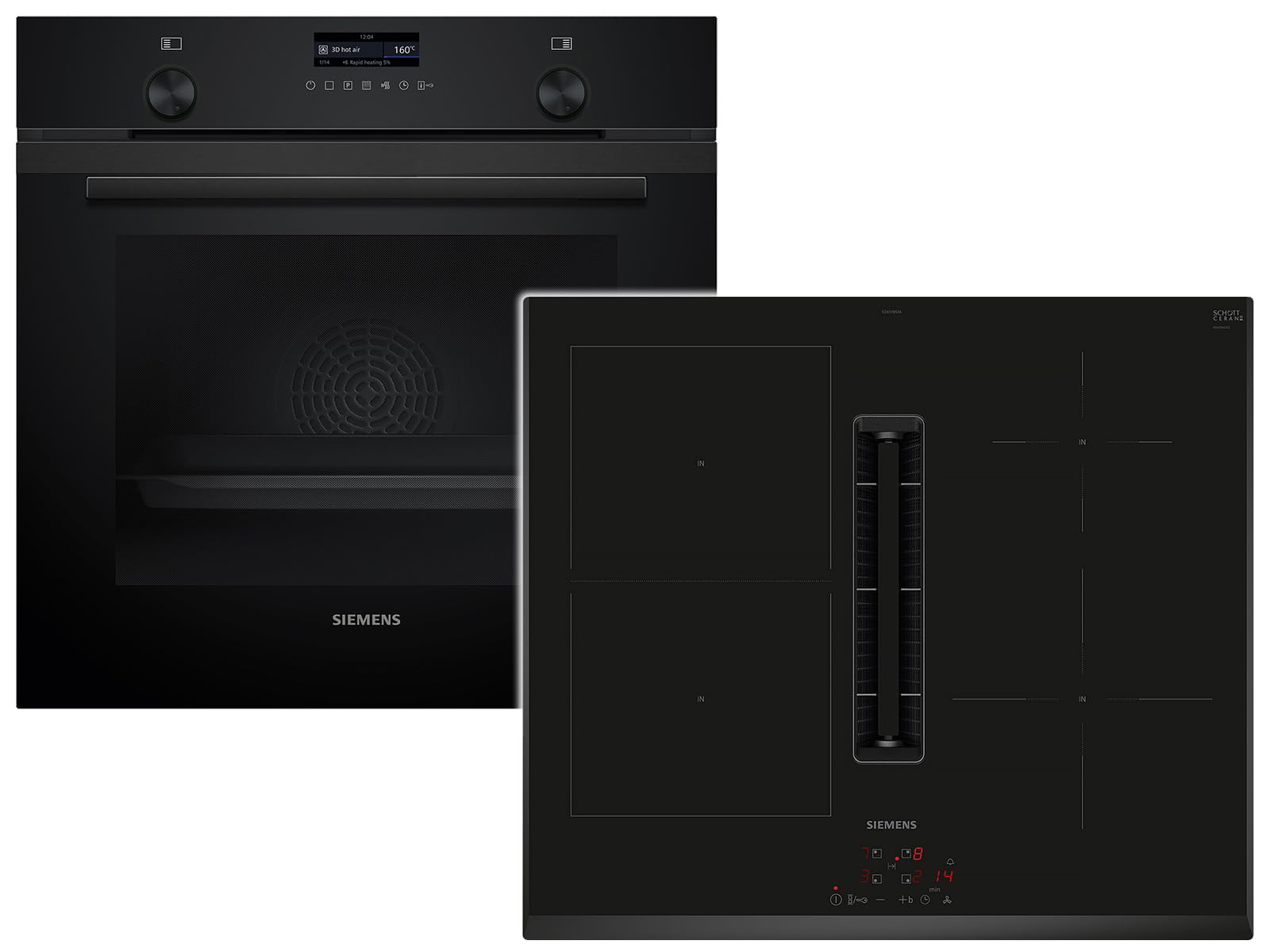 Siemens PQ526EA6BZ Set Pyrolyse Backofen Deep Black Inox HB279GBB3 + Induktionskochfeldabzug ED651BS16E