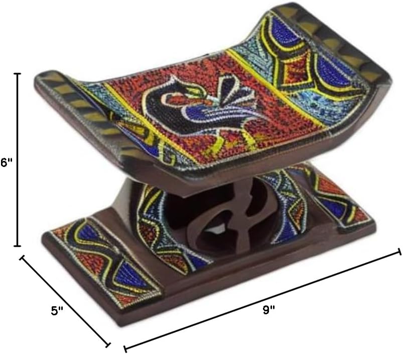 NOVICA Handmade Beaded Mini Decorative Wood Stool African with Symbols Ghana Accessories Home Accents Cultural 'Adinkra Sankofa'
