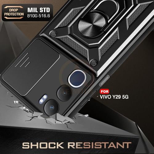 Image of Armor Bumper Back Cover Case for Vivo Y29 5G Rotating Camera Cover, Ring Holder & Kickstand | Heavy Duty & 360 Degree Protection Vivo Y29 5G Back Cover (Black)