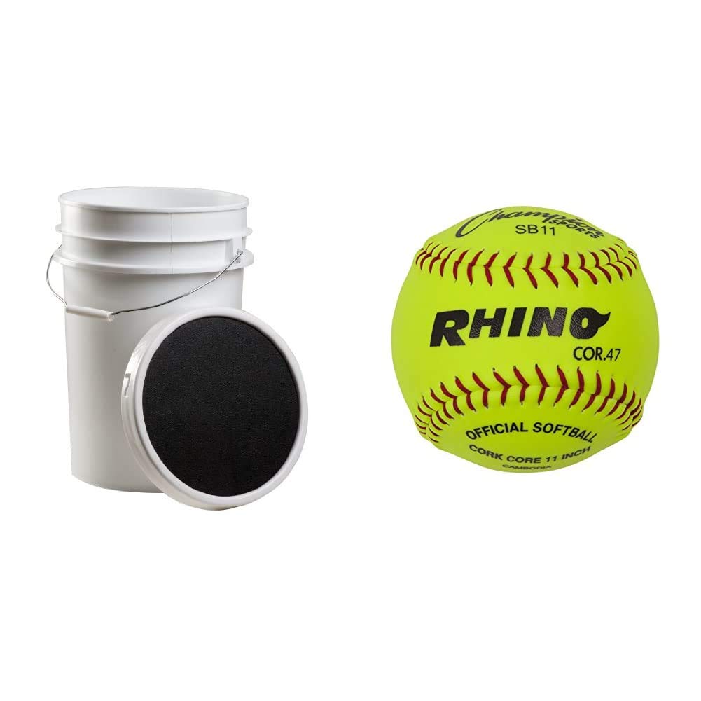 READ NOTES Champion Sports White Baseball Bucket with Soft Seat Lid and