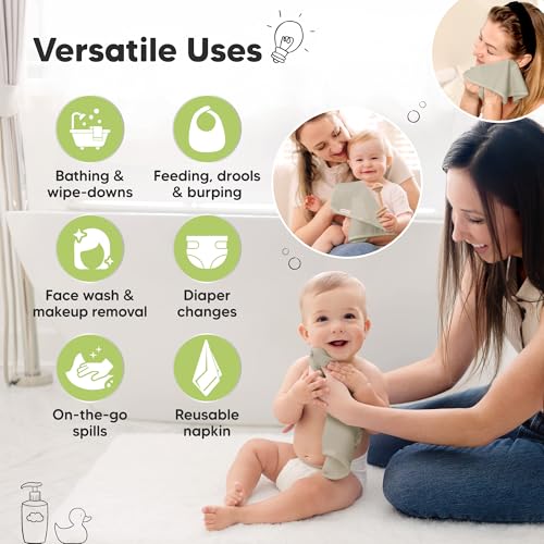 Image of 6-Pack Baby Washcloths - Soft Absorbent Viscose from Bamboo Washcloths for Face, Body, Baby Towels for Newborn, Kids, Toddlers, Infant, Gentle on Sensitive Skin, 10x10 Reusable Face Towels(Stone)