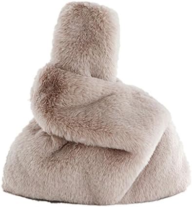 MarchomeFaux Rabbit Fur Pull Through Strap Wrist Handbag Purse for Women Apricot